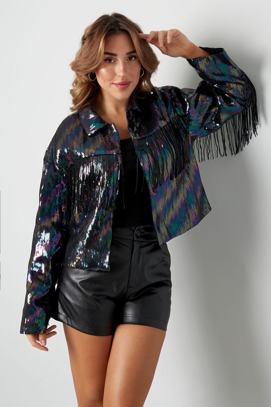 Manteau à paillettes et franges - noir multi - S Image8